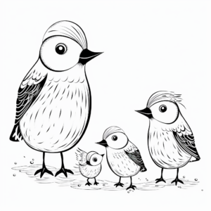 Winter Birds Family Coloring Pages: Male, Female, and Chicks 1