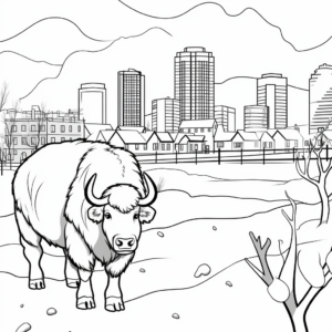 Winter Buffalo Scene Coloring Pages 1