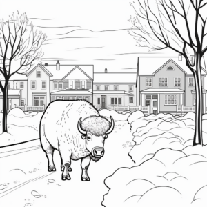 Winter Buffalo Scene Coloring Pages 2