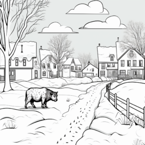 Winter Buffalo Scene Coloring Pages 3