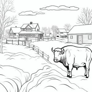 Winter Buffalo Scene Coloring Pages 4