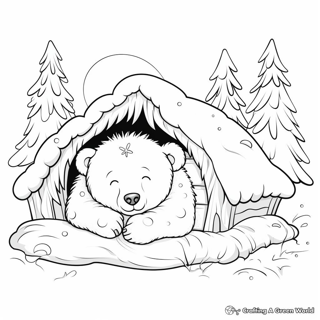 Winter Hibernation: Sleeping Bear in Den Coloring Pages 2