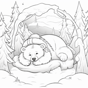Winter Hibernation: Sleeping Bear in Den Coloring Pages 4