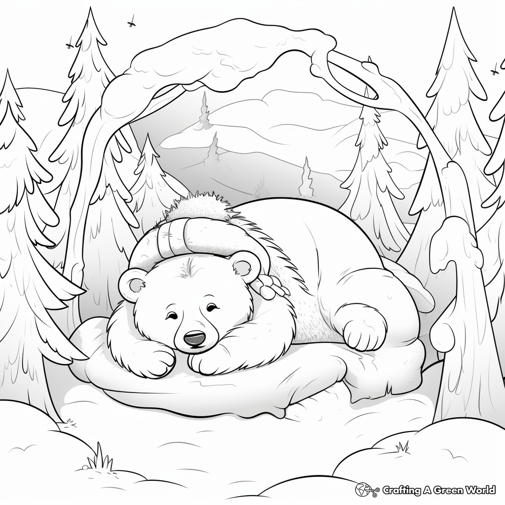 Winter Hibernation: Sleeping Bear in Den Coloring Pages 3
