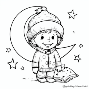 Winter Night Crescent Moon and the Snowflake Coloring Pages 1