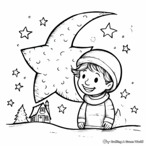 Winter Night Crescent Moon and the Snowflake Coloring Pages 2