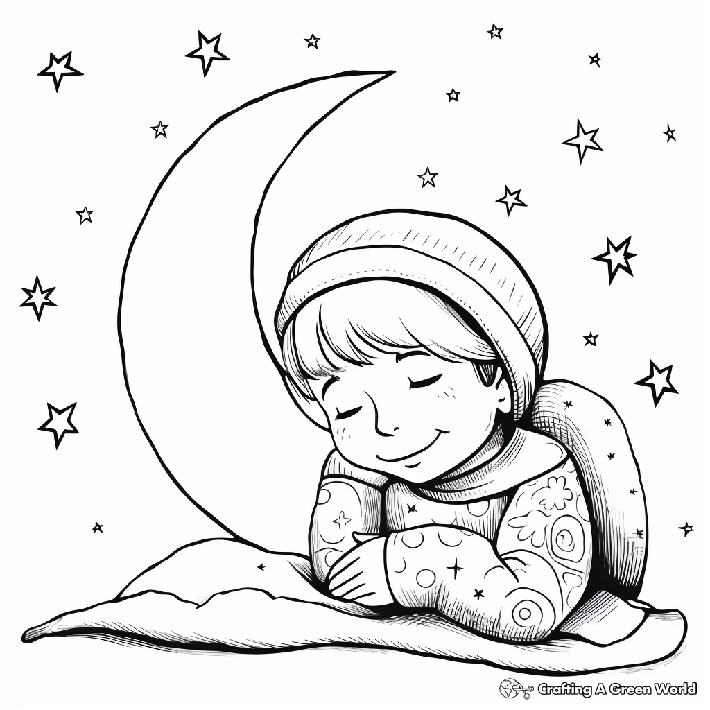 Winter Night Crescent Moon and the Snowflake Coloring Pages 3