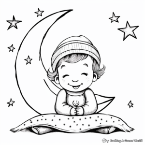 Winter Night Crescent Moon and the Snowflake Coloring Pages 4