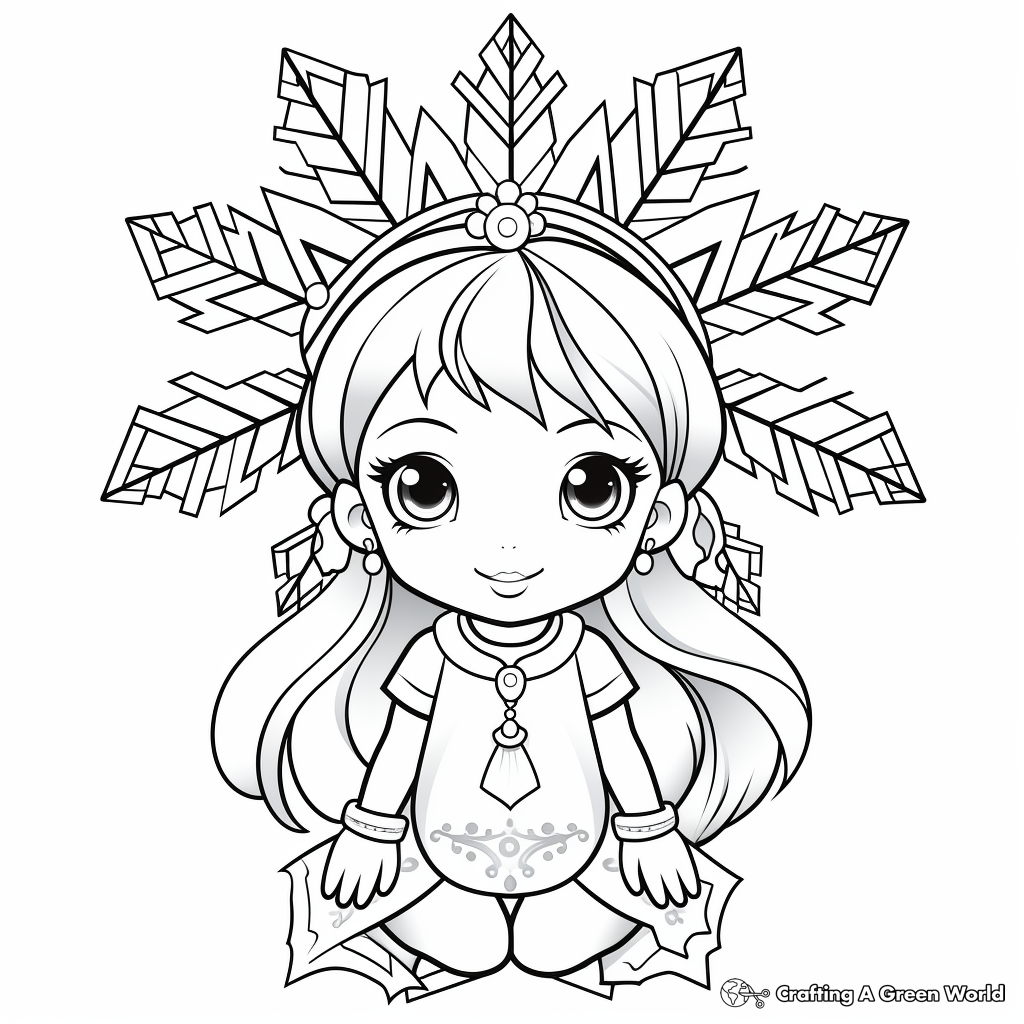 Winter Princess and Crystal Snowflake Coloring Pages 3