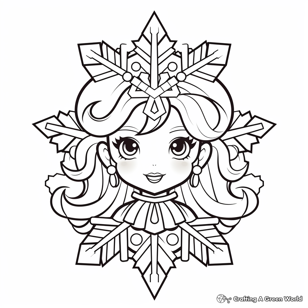 Winter Princess and Crystal Snowflake Coloring Pages 4