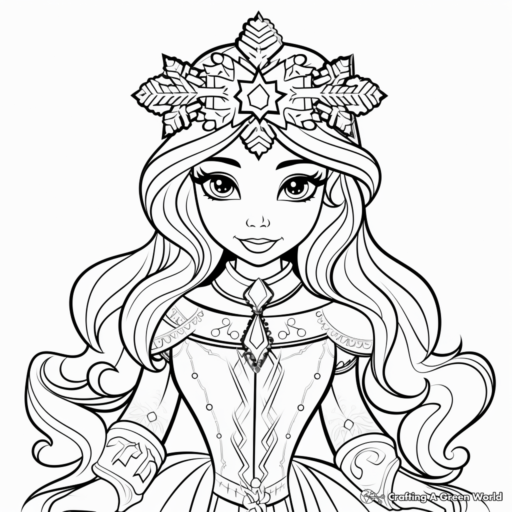 Winter Princess Celebrating Christmas Coloring Pages 1