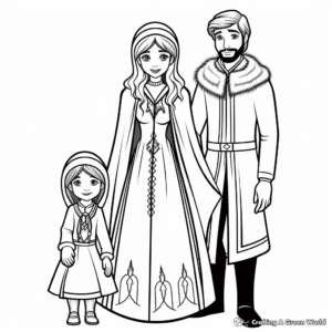Winter Princess Family Coloring Pages: King, Queen, and Princess 1