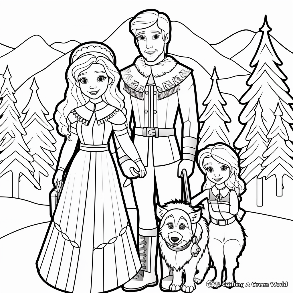 Winter Princess Family Coloring Pages: King, Queen, and Princess 2
