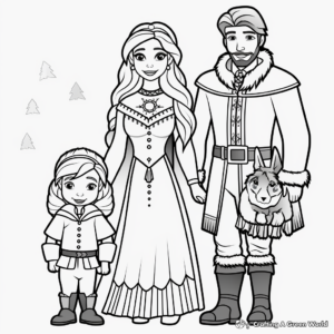 Winter Princess Family Coloring Pages: King, Queen, and Princess 3