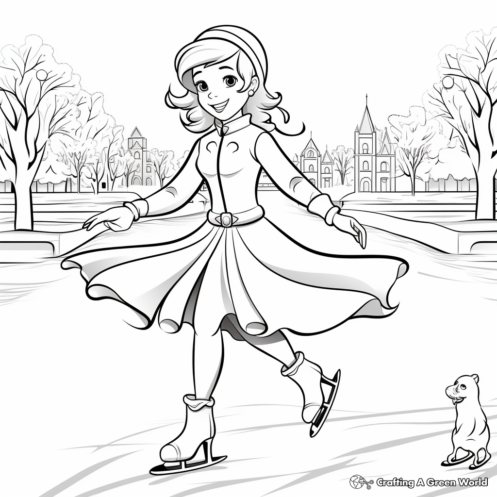 Winter Princess Ice Skating Scene Coloring Pages 4
