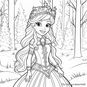 Winter Princess in the Frosty Forest: Nature-Scene Coloring Pages 4
