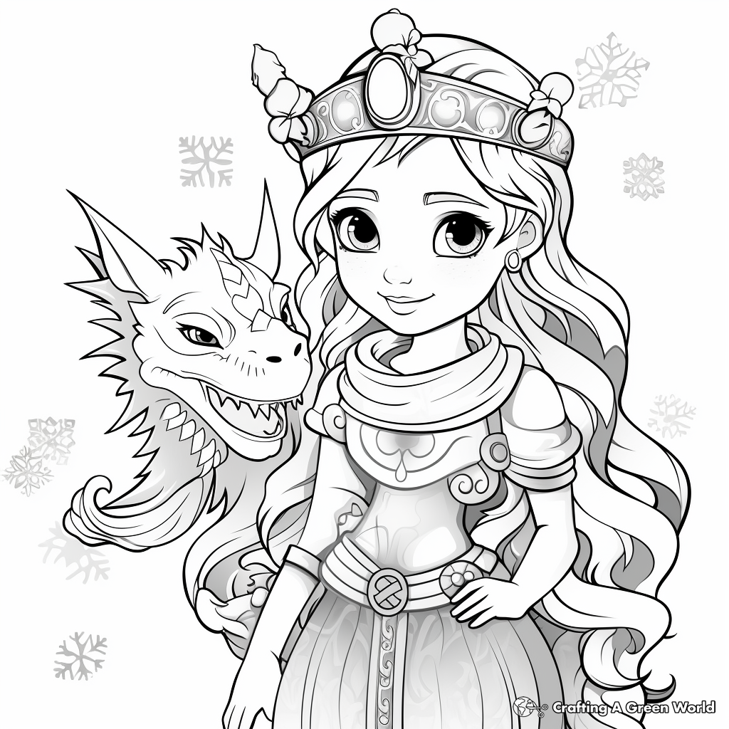 Winter Princess with Ice Dragon Coloring Pages 3