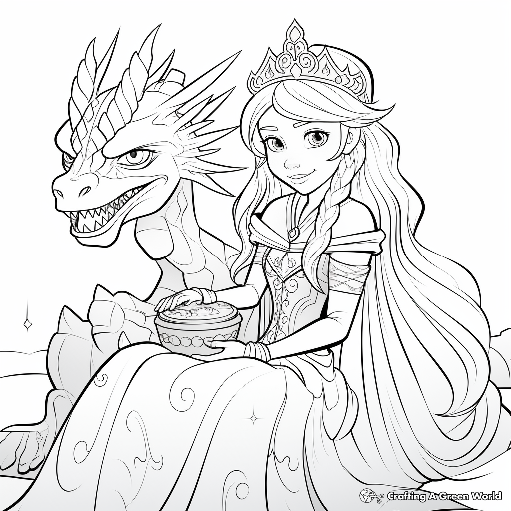 Winter Princess with Ice Dragon Coloring Pages 4