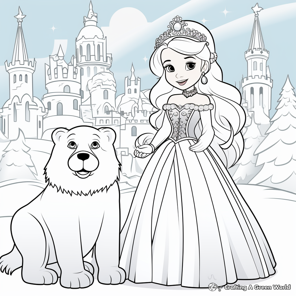Winter Princess with Polar Bears Coloring Pages 2