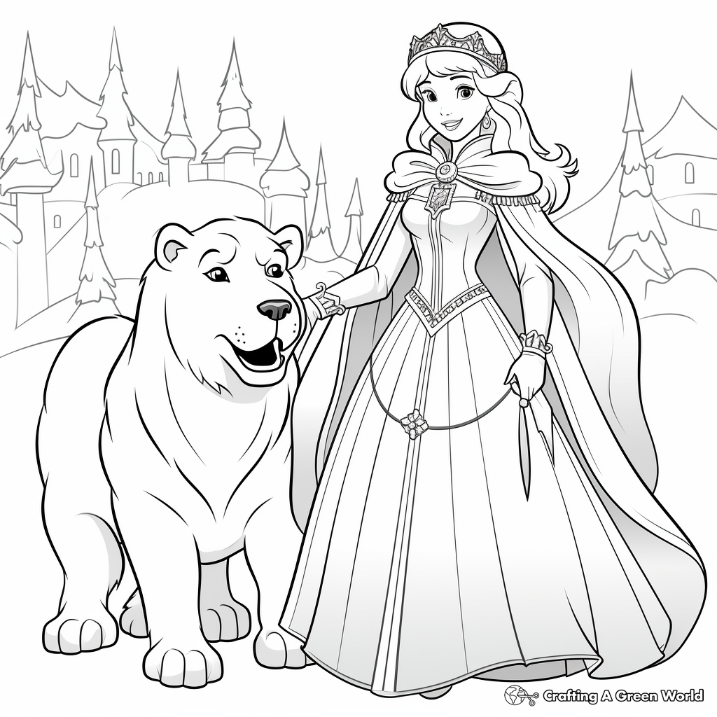 Winter Princess with Polar Bears Coloring Pages 4