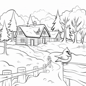 Winter Scene Cardinal Coloring Pages 1