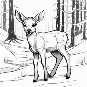 Winter Scene with Baby Reindeer Coloring Pages 2
