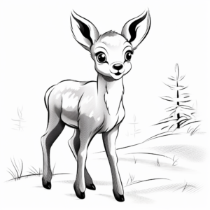 Winter Scene with Baby Reindeer Coloring Pages 4