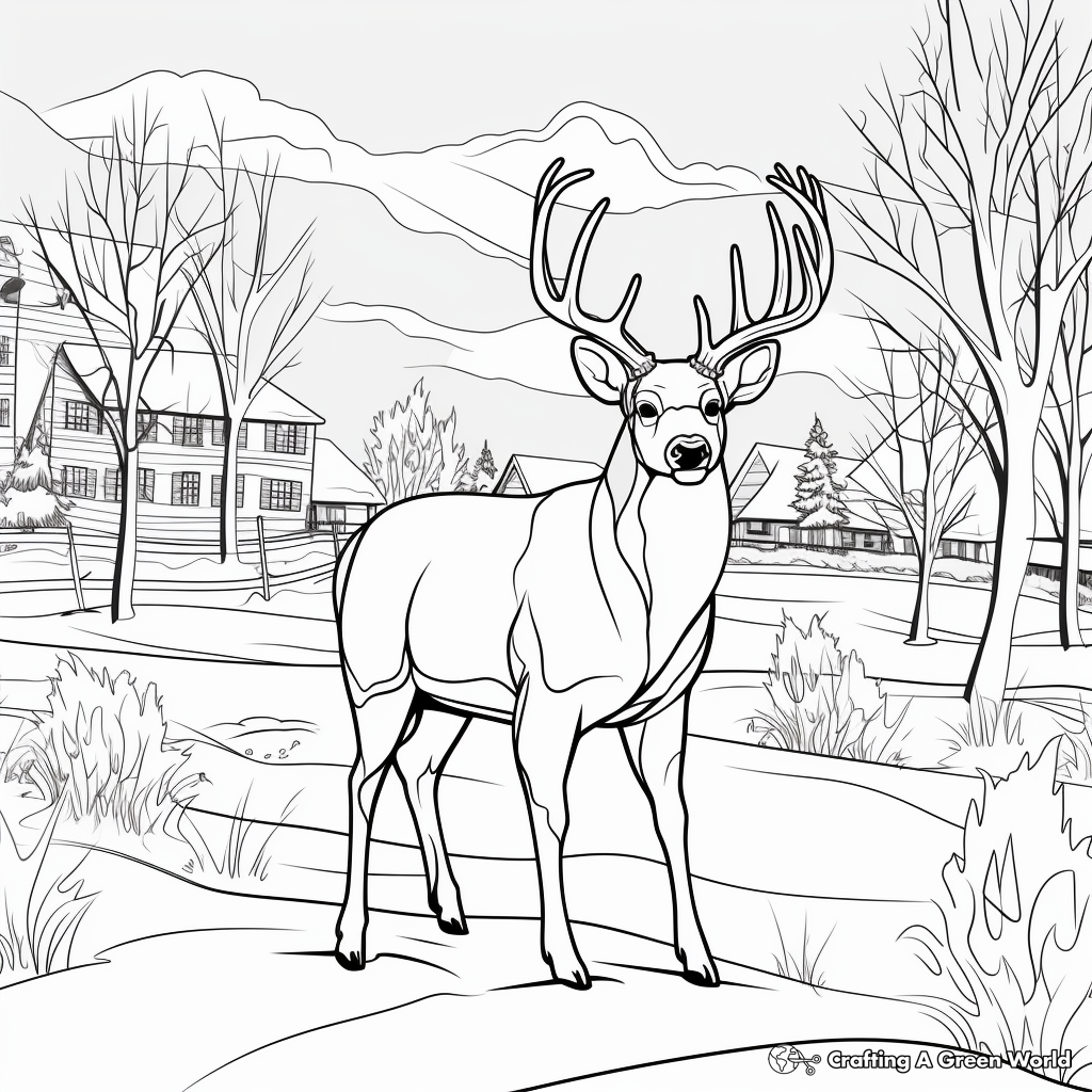 Winter Scene with Big Buck Coloring Pages 4