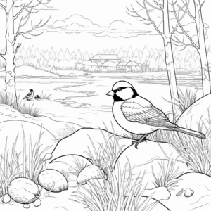 Winter Scene with Black Capped Chickadee Coloring Pages 2