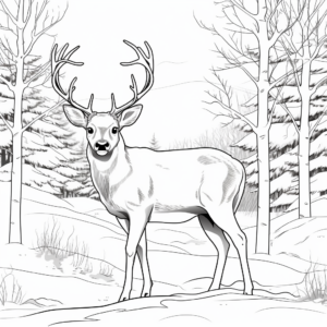 Winter Scene: Mule Deer in the Snow Coloring Pages 1