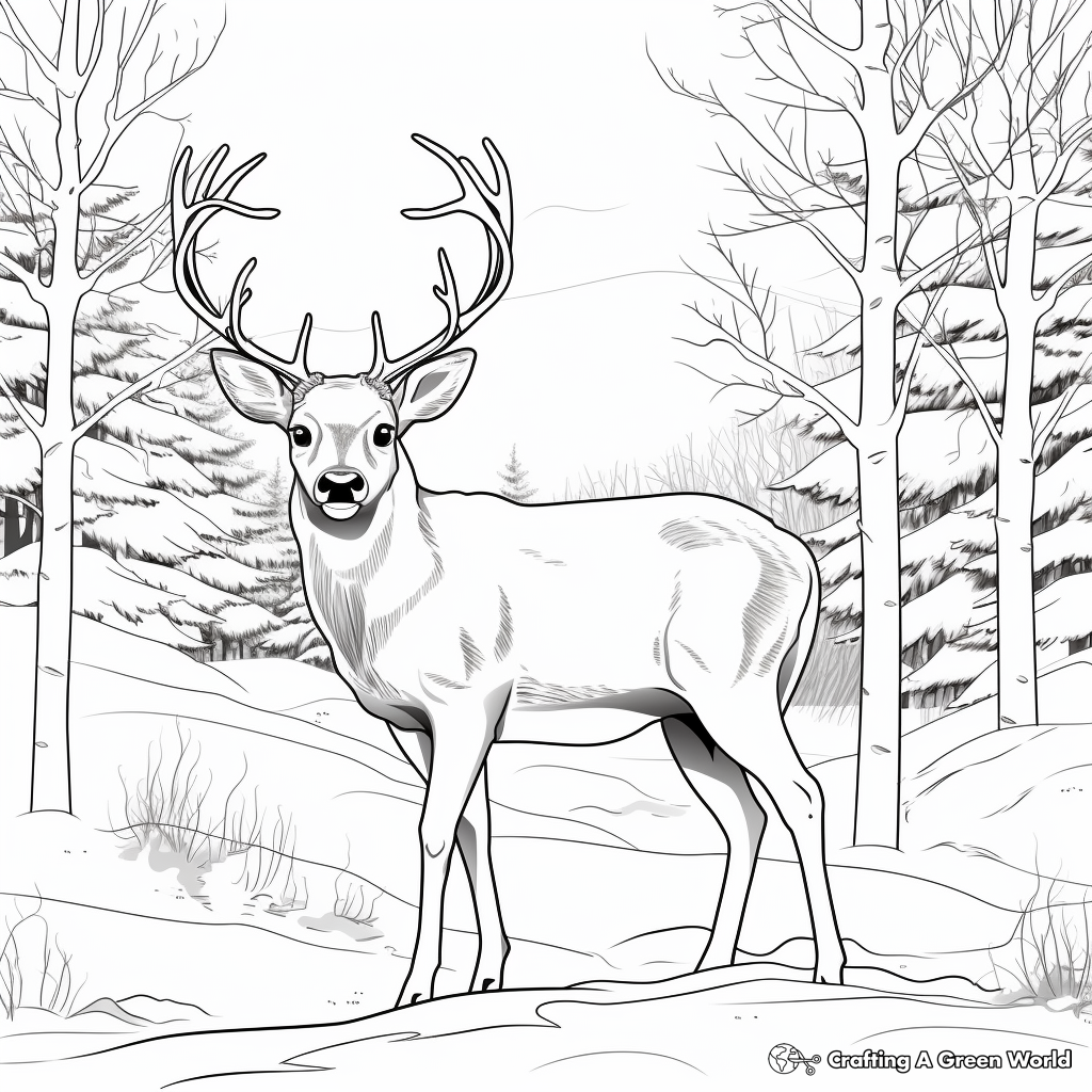 Winter Scene: Mule Deer in the Snow Coloring Pages 1