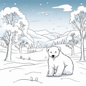 Winter Thematic Polar Bear And Snow Coloring Pages 1