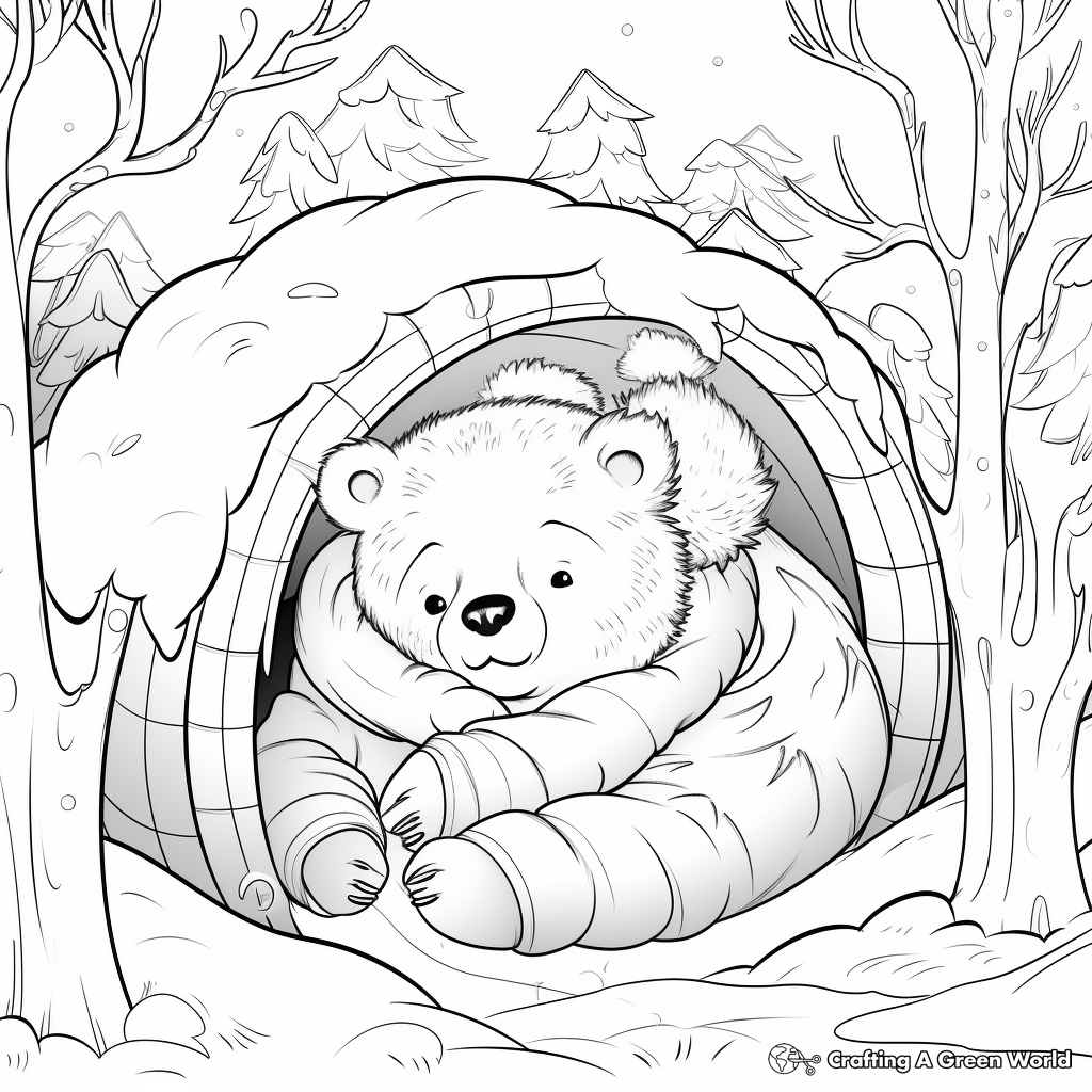 Winter Theme Hibernating Bear Coloring Pages 1