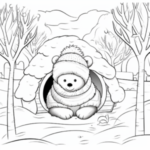 Winter Theme Hibernating Bear Coloring Pages 2