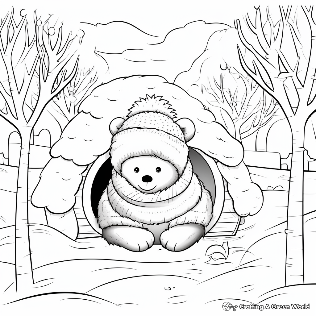 Winter Theme Hibernating Bear Coloring Pages 2