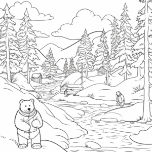 Winter Themed Bear Hunt Coloring Pages 1