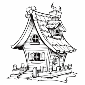 Winter-Themed Bird House Coloring Pages 1