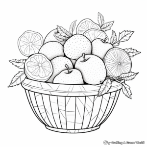 Winter-themed Fruit Basket Coloring Pages with Citrus Fruits 2