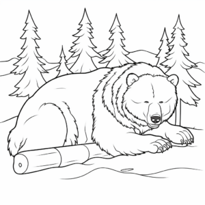 Winter Themed Sleeping Grizzly Bear Coloring Pages 2