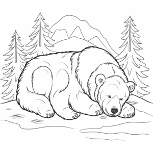 Winter Themed Sleeping Grizzly Bear Coloring Pages 3