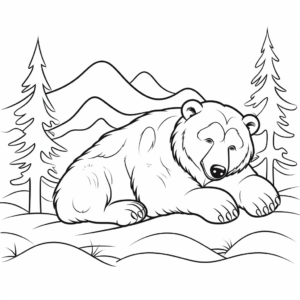 Winter Themed Sleeping Grizzly Bear Coloring Pages 4