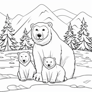 Winter Themed: Polar Bear Family on Iceberg Coloring Pages 1