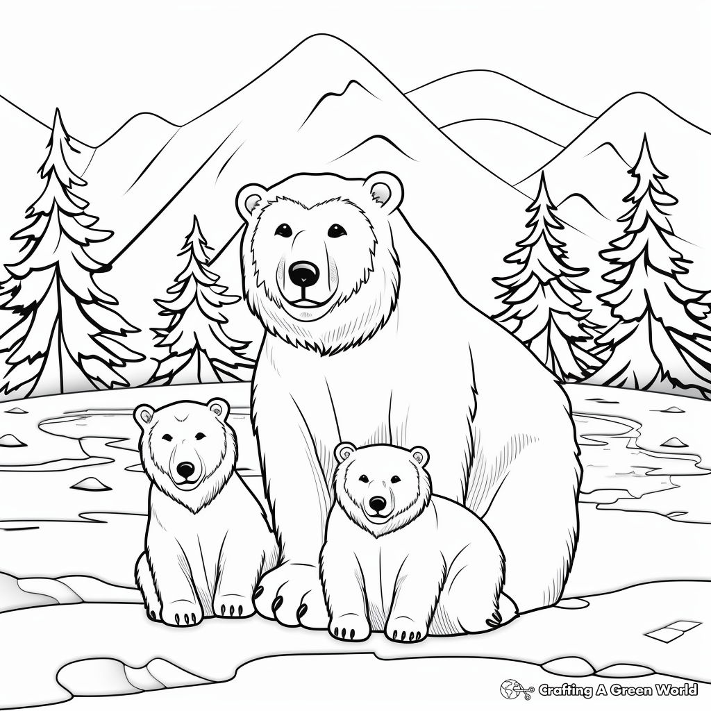 Winter Themed: Polar Bear Family on Iceberg Coloring Pages 1