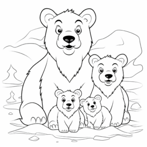 Winter Themed: Polar Bear Family on Iceberg Coloring Pages 2
