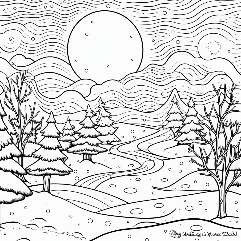 Winter Wonderland Fantasy Winter Solstice Coloring Pages 3
