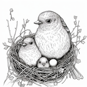 Winter Wren Family Coloring Pages: Male, Female, and Chicks 4