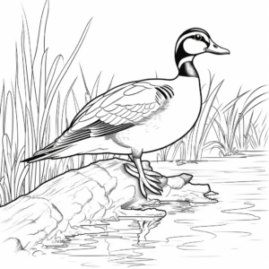 Wood Duck in Nature: Forest-Scene Coloring Pages 1