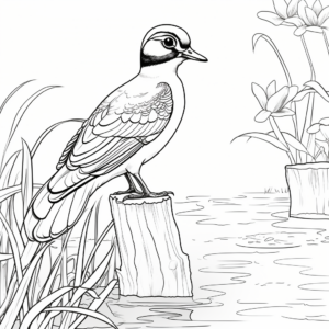 Wood Duck in Nature: Forest-Scene Coloring Pages 2