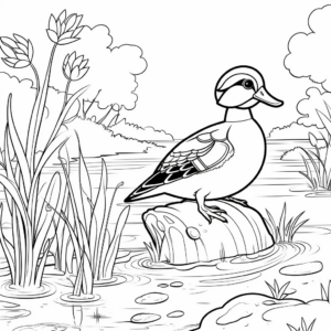 Wood Duck in Nature: Forest-Scene Coloring Pages 4