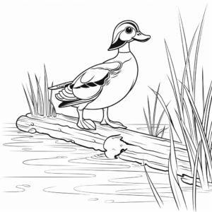Wood Duck in Water: Lake Scene Coloring Pages 1